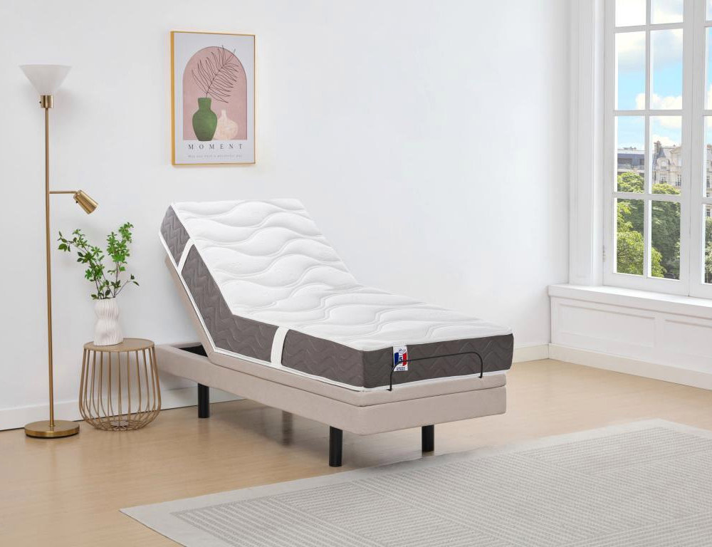 Cama eléctrica de relajación + colchón 100% látex 3 zonas - 90 x 200 cm - Tela - Beige Domiona-domiona