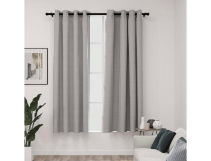 Cortinas opacas aspecto lino con ojales 2 piezas Gris 140x175cm Domiona-domiona