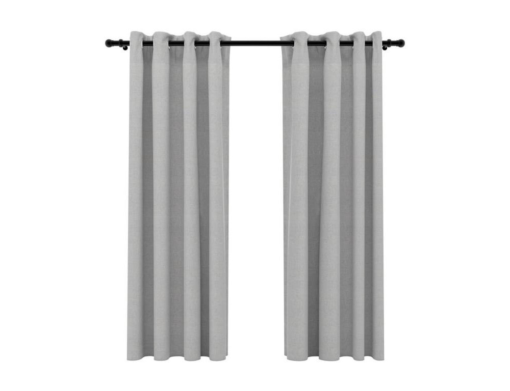 Cortinas opacas aspecto lino con ojales 2 piezas Gris 140x175cm Domiona-domiona