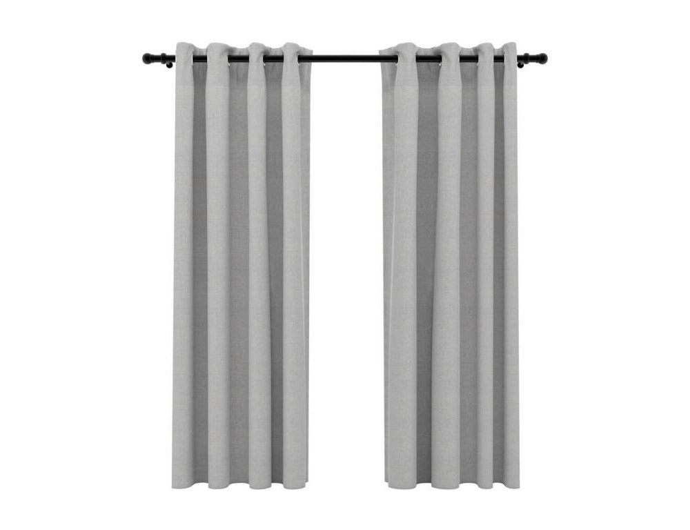 Cortinas opacas aspecto lino con ojales 2 piezas Gris 140x175cm Domiona-domiona