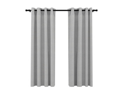 Cortinas opacas aspecto lino con ojales 2 piezas Gris 140x175cm Domiona-domiona
