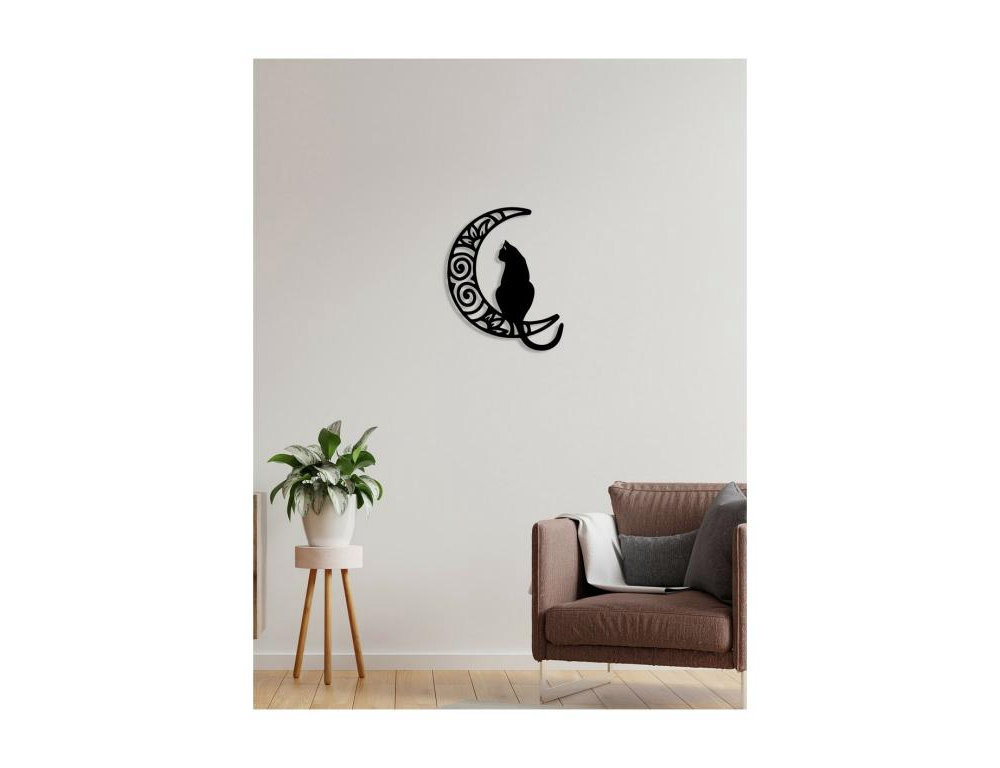 Decoración de Metal Gato 130, Negro, 41x0,15x50 cm Domiona-domiona
