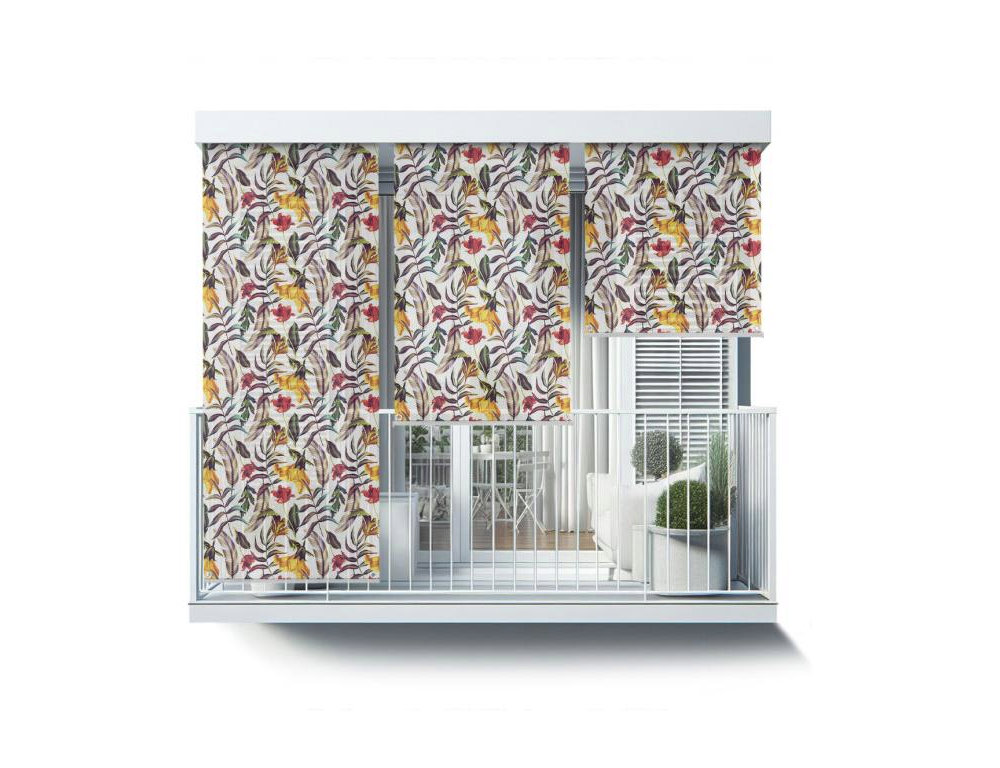 Estor enrollable para exterior con estilo - 150x290 cm - Flores y hojas tropicales Cortinas para balcones, Cortinas para balcones y Cortinas para protección solar Domiona-domiona