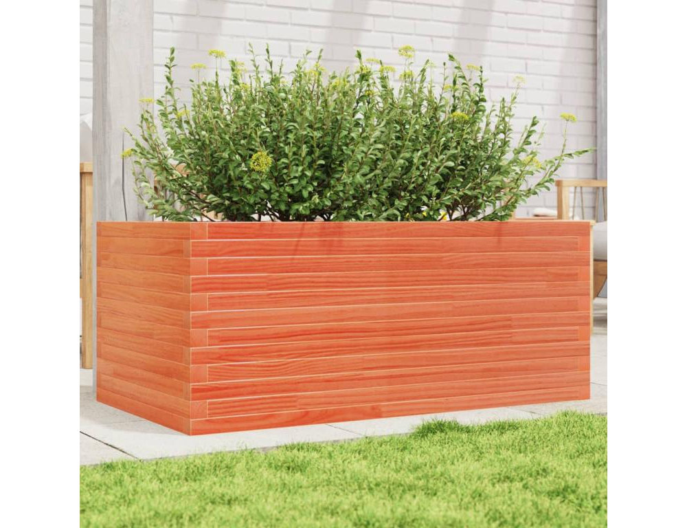 Jardinera madera maciza de pino marrón cera 110x60x45,5 cm Domiona-domiona