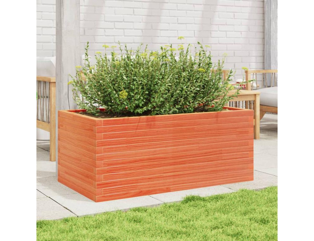 Jardinera madera maciza de pino marrón cera 110x60x45,5 cm Domiona-domiona
