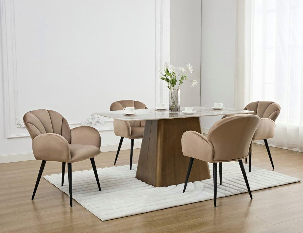 Juego de 2 sillas con brazos de terciopelo y metal negro - Beige Domiona-domiona