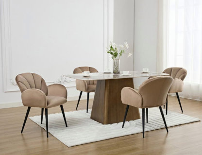 Juego de 2 sillas con brazos de terciopelo y metal negro - Beige Domiona-domiona