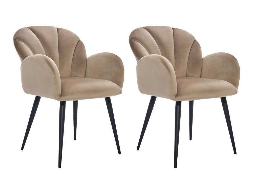 Juego de 2 sillas con brazos de terciopelo y metal negro - Beige Domiona-domiona