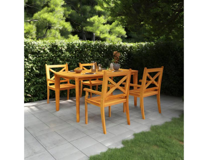 Juego de comedor de jardín 5 piezas madera maciza de acacia Domiona-domiona