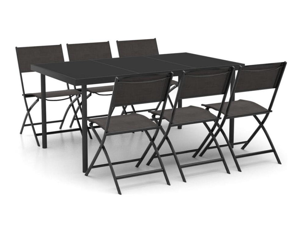 Juego de comedor para jardín 7 piezas acero Negro Domiona-domiona