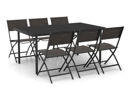 Juego de comedor para jardín 7 piezas acero Negro Domiona-domiona