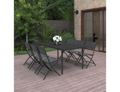 Juego de comedor para jardín 7 piezas acero Negro Domiona-domiona