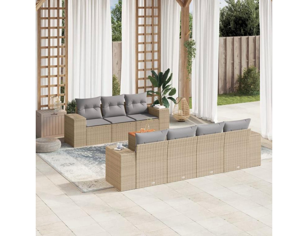 Juego de sofás de jardín con cojines beige 8 pzas ratán PE Domiona-domiona