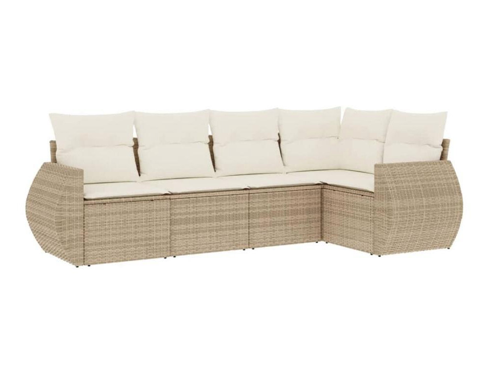 Juego de sofás jardín con cojines 5 piezas ratán sintético beige Domiona-domiona