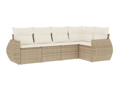 Juego de sofás jardín con cojines 5 piezas ratán sintético beige Domiona-domiona