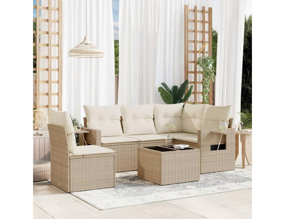 Juego de sofás jardín con cojines 6 piezas ratán sintético beige Domiona-domiona
