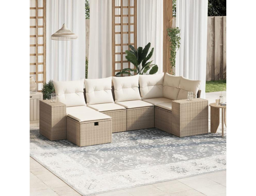 Juego de sofás jardín con cojines 6 pzas ratán sintético beige Domiona-domiona
