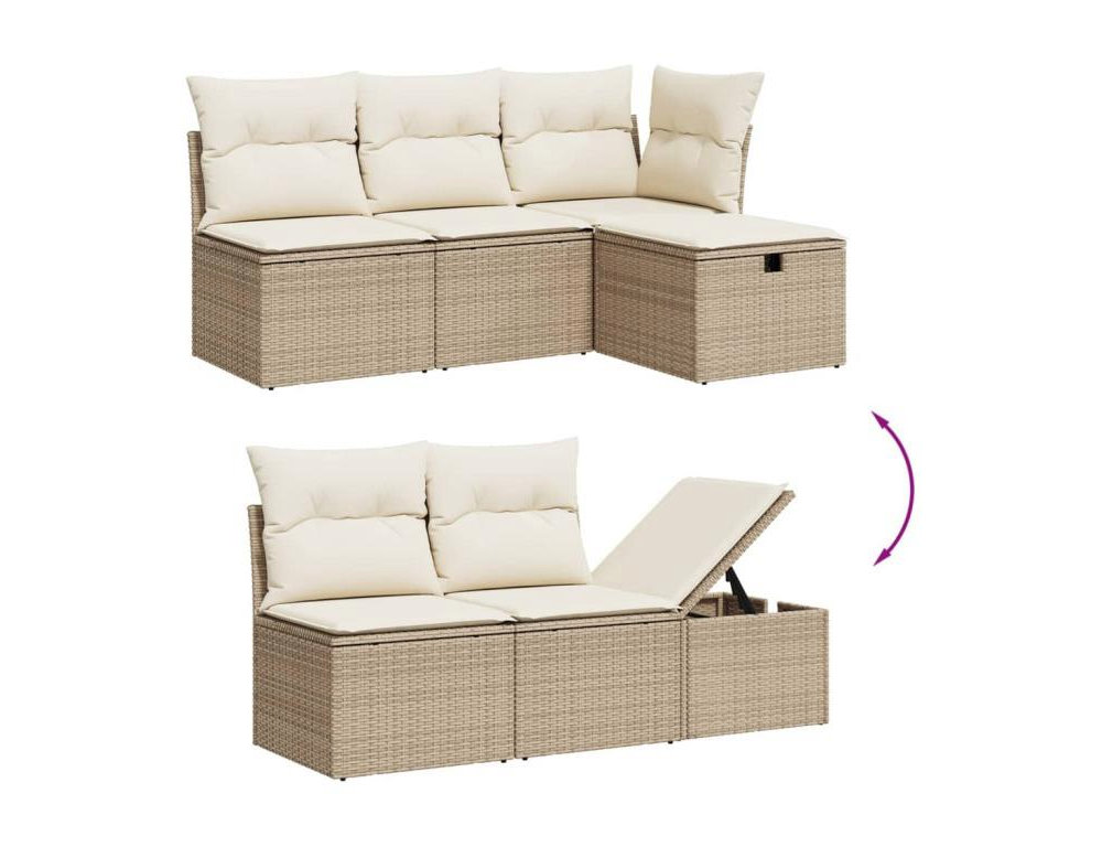 Juego de sofás jardín con cojines 6 pzas ratán sintético beige Domiona-domiona