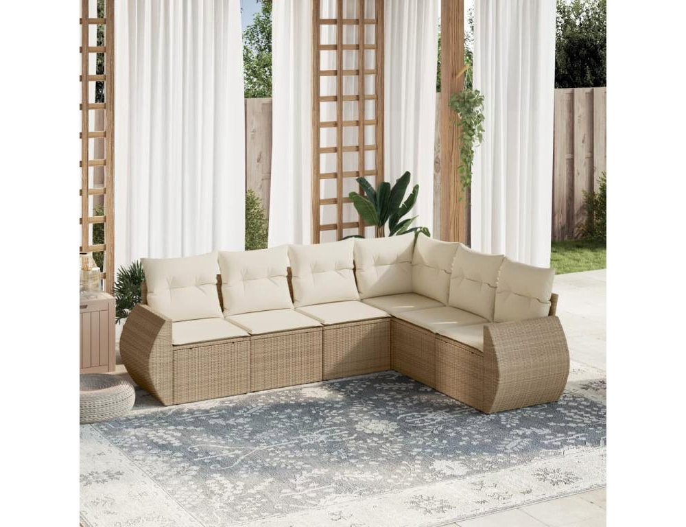 Juego de sofás jardín con cojines 6 pzas ratán sintético beige Domiona-domiona