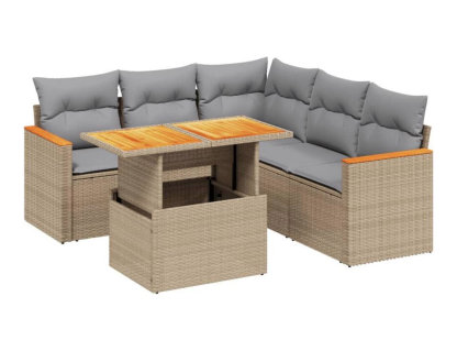 Juego de sofás jardín con cojines 6 pzas ratán sintético beige Domiona-domiona
