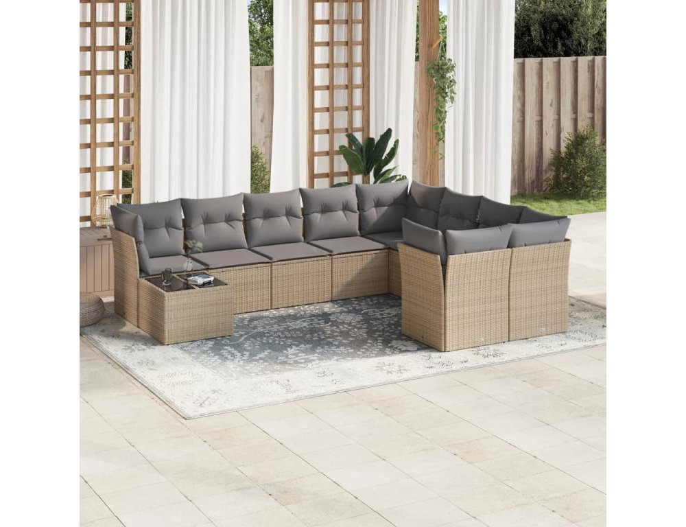 Juego de sofás jardín con cojines beige 10 piezas ratán sintético Domiona-domiona