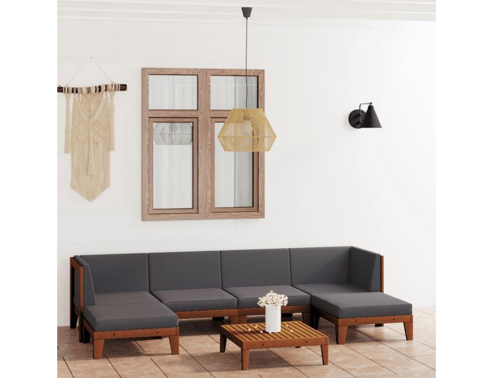 Juego muebles de jardín y cojines 7 pzas madera maciza acacia Gris Domiona-domiona