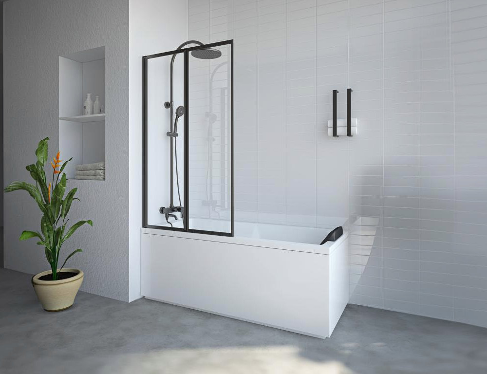 Mampara de bañera plegable de metal estilo taller - Negro mate - 80 x 140 cm Domiona-domiona