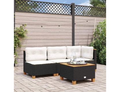 Mesa de jardín ratán PE y madera acacia negro 55x55x36 cm Domiona-domiona