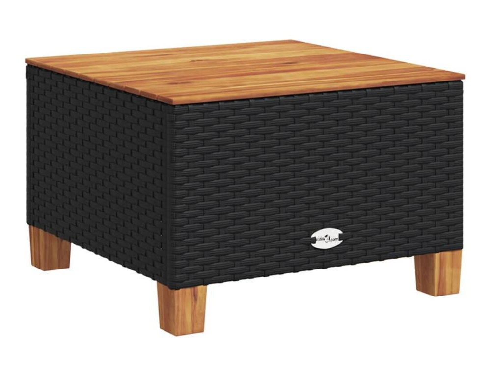 Mesa de jardín ratán PE y madera acacia negro 55x55x36 cm Domiona-domiona
