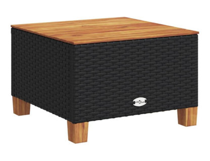 Mesa de jardín ratán PE y madera acacia negro 55x55x36 cm Domiona-domiona