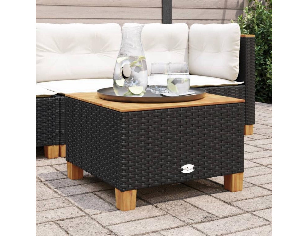 Mesa de jardín ratán PE y madera acacia negro 55x55x36 cm Domiona-domiona
