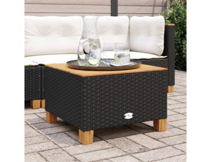 Mesa de jardín ratán PE y madera acacia negro 55x55x36 cm Domiona-domiona