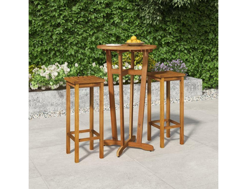 Mesa y taburetes altos de jardín 3 pzas madera maciza acacia Domiona-domiona