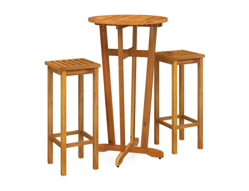 Mesa y taburetes altos de jardín 3 pzas madera maciza acacia Domiona-domiona
