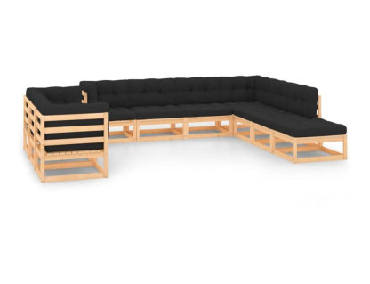 Muebles de jardín 10 pzas cojines antracita madera maciza pino Domiona-domiona