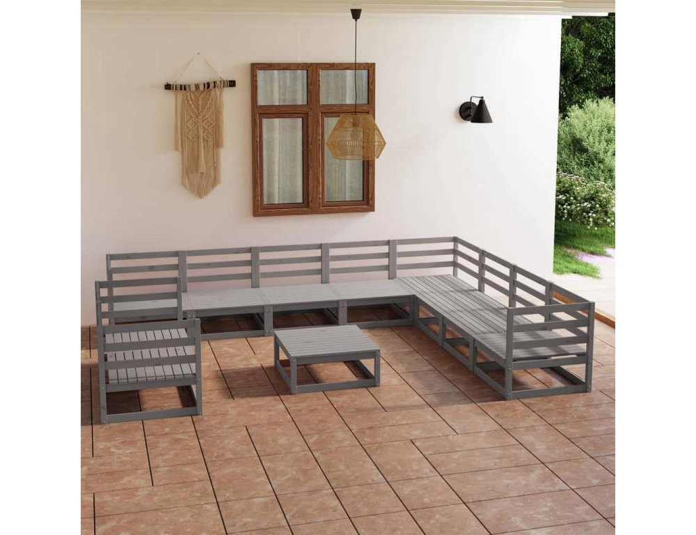 Muebles de jardín 11 piezas gris madera de pino maciza Domiona-domiona
