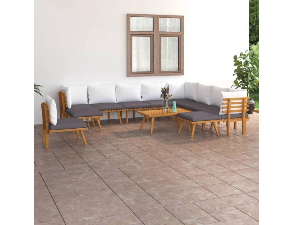 Muebles de jardín 12 piezas con cojines madera maciza de acacia Domiona-domiona