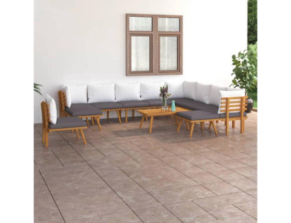 Muebles de jardín 12 piezas con cojines madera maciza de acacia Domiona-domiona