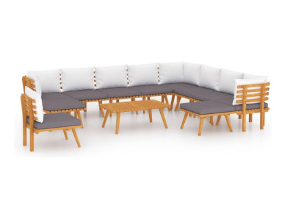 Muebles de jardín 12 piezas con cojines madera maciza de acacia Domiona-domiona