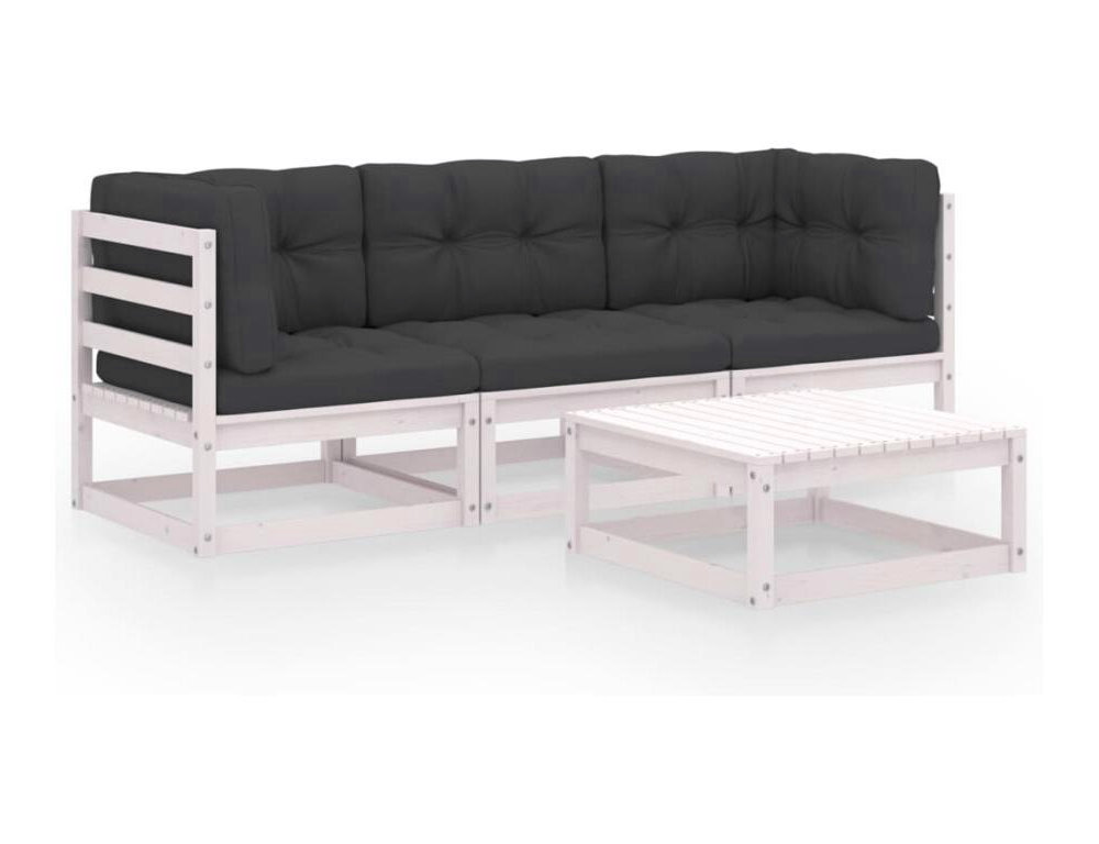 Muebles de jardín 4 piezas con cojines de madera de pino maciza Domiona-domiona