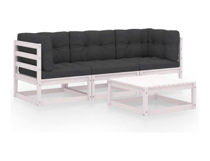 Muebles de jardín 4 piezas con cojines de madera de pino maciza Domiona-domiona