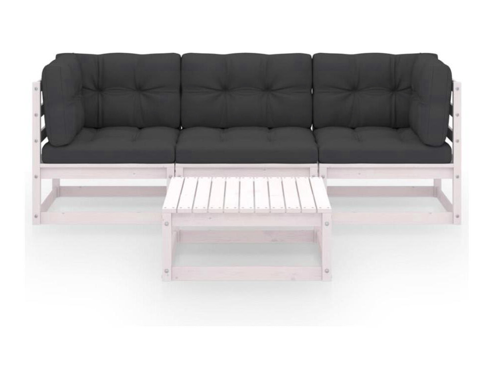 Muebles de jardín 4 piezas con cojines de madera de pino maciza Domiona-domiona