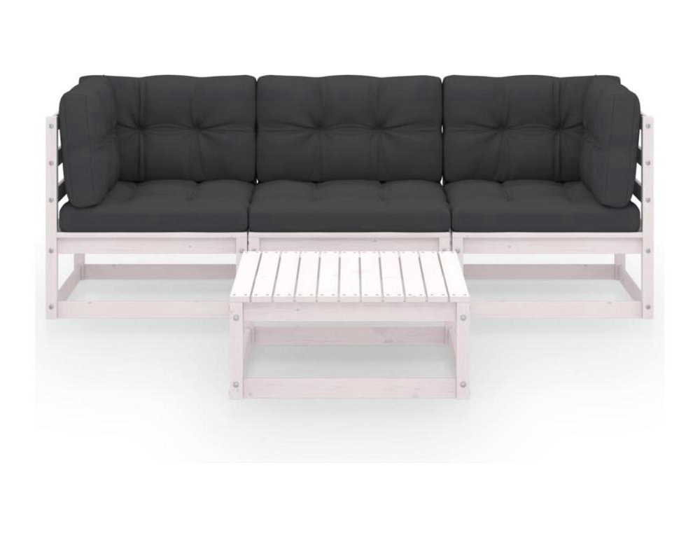 Muebles de jardín 4 piezas con cojines de madera de pino maciza Domiona-domiona