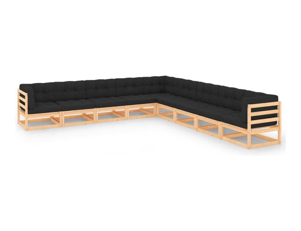 Muebles de jardín 9 piezas cojines madera pino gris antracita Domiona-domiona