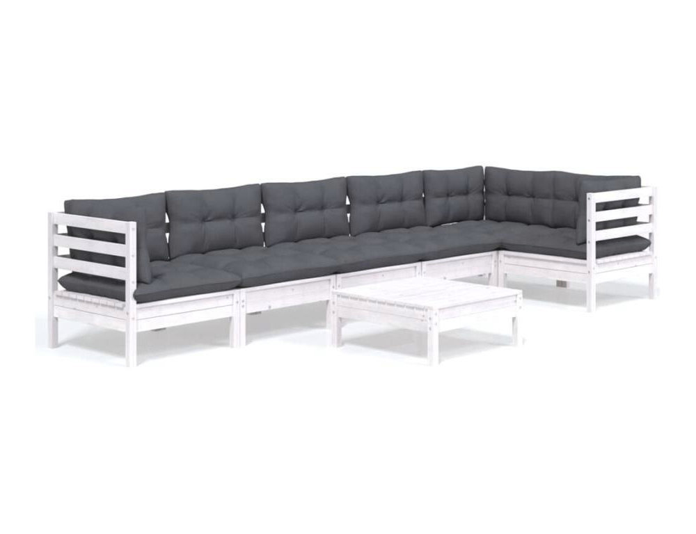 Muebles de jardín de 7 piezas con cojines de madera de pino blanco. Domiona-domiona