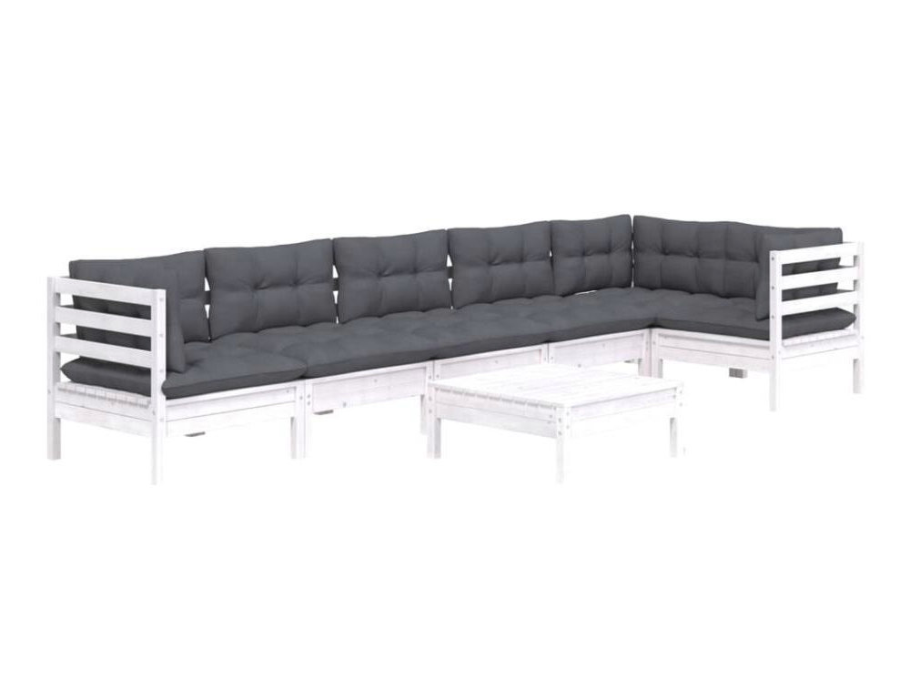 Muebles de jardín de 7 piezas con cojines de madera de pino blanco. Domiona-domiona