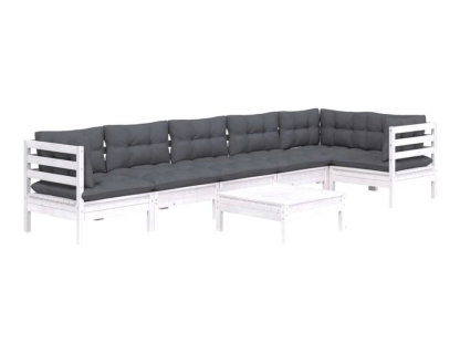 Muebles de jardín de 7 piezas con cojines de madera de pino blanco. Domiona-domiona