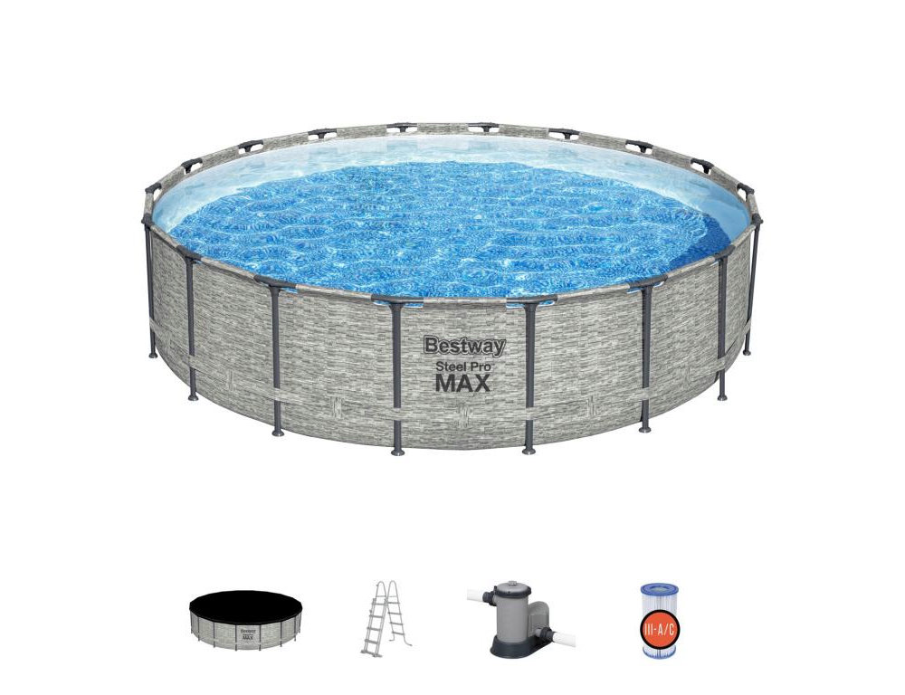 Piscina Desmontable Tubular Diseño Piedra 549x122 cm Depuradora Cartucho 5.678 L/H Cobertor y Escalera Domiona-domiona