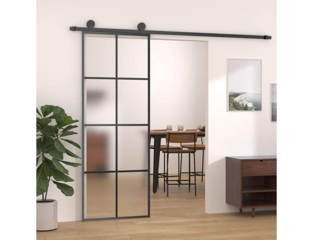 Puerta corredera Aluminio y cristal 76x205 cm Negro Domiona-domiona