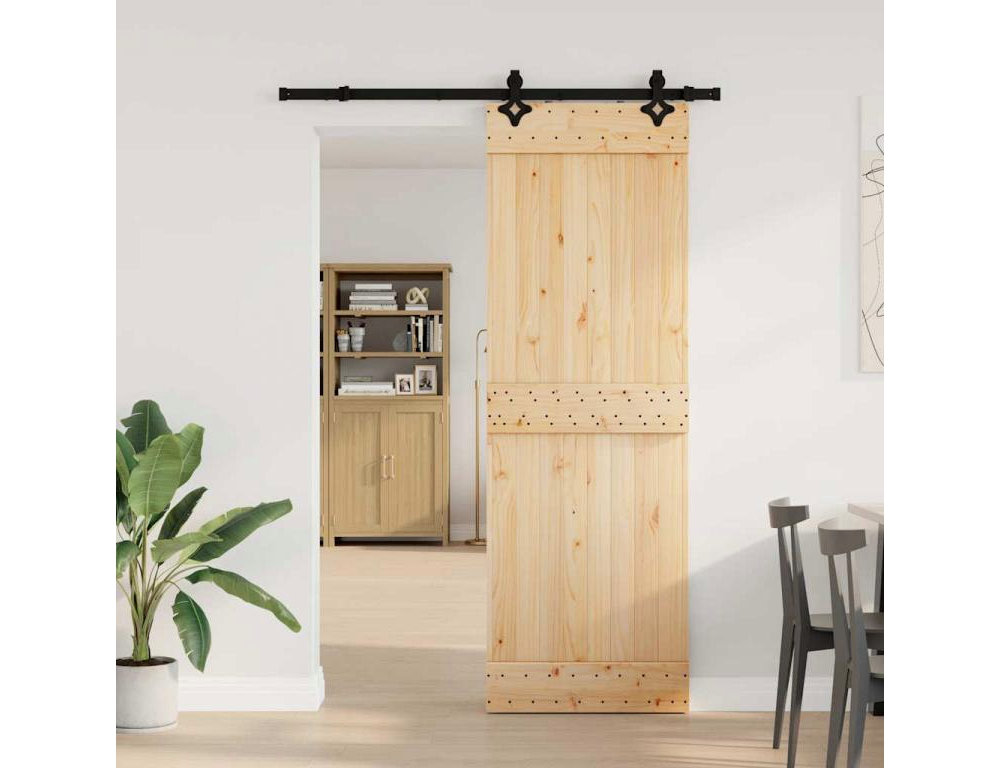 Puerta corredera con herrajes madera maciza de pino 70x210 cm Domiona-domiona